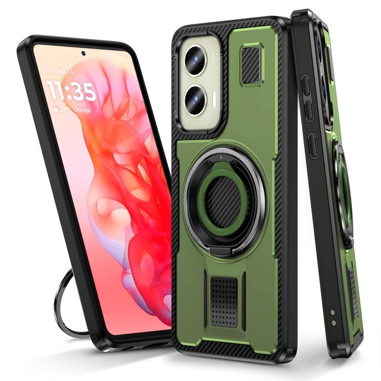 For Motorola Moto G Stylus 5G 2024 Ring Holder Carbon Fiber PC Hybrid TPU Phone Case(Army Green) - Motorola Cases by buy2fix | Online Shopping UK | buy2fix