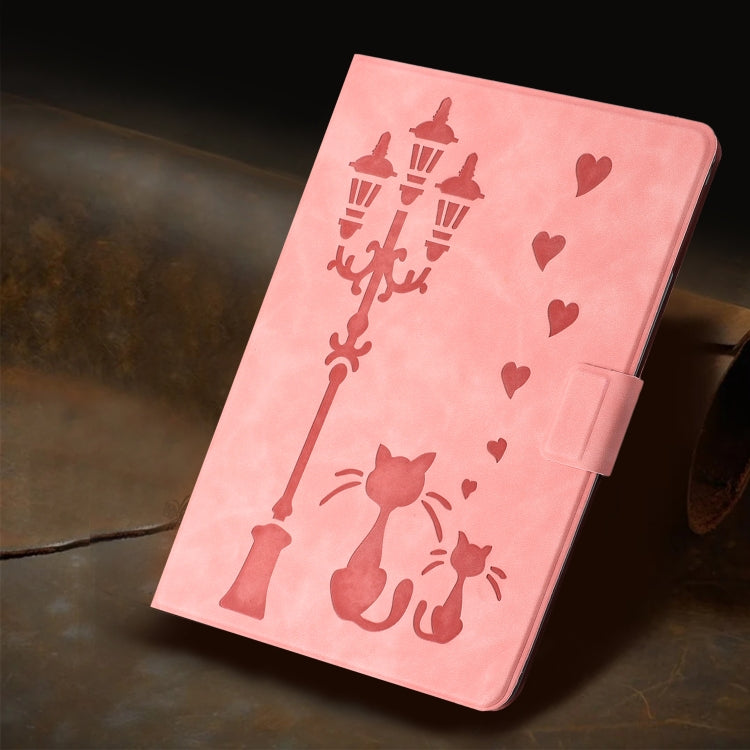 For iPad Pro 11 2024 Embossed Couple Cat Smart Tablet Leather Case(Pink) - iPad Pro 11 2024 Cases by buy2fix | Online Shopping UK | buy2fix