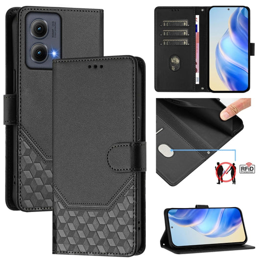 For Motorola Edge 5G 2024 Honeycomb Embossing RFID Leather Phone Case(Black) - Motorola Cases by buy2fix | Online Shopping UK | buy2fix