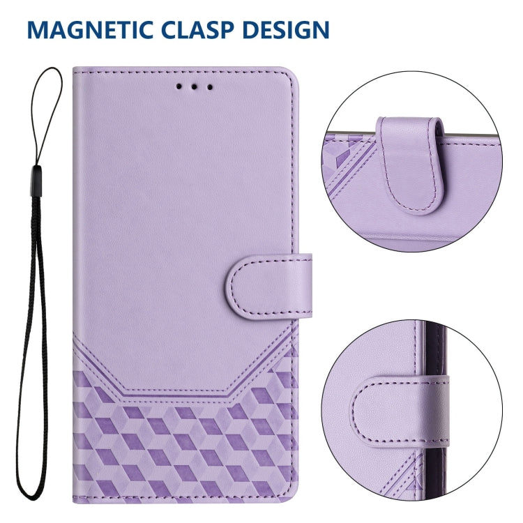 For Motorola Edge 5G 2024 Honeycomb Embossing RFID Leather Phone Case(Light Purple) - Motorola Cases by buy2fix | Online Shopping UK | buy2fix