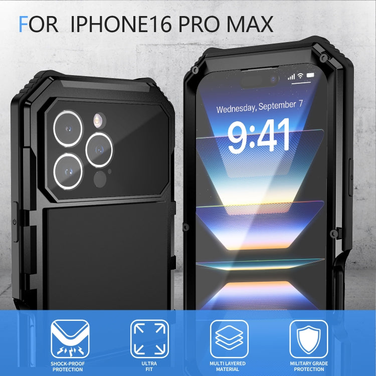 For iPhone 16 Pro Max R-JUST Life Waterproof Dustproof Shockproof Holder Phone Case(Black) - iPhone 16 Pro Max Cases by R-JUST | Online Shopping UK | buy2fix