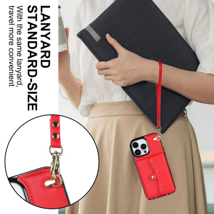 For iPhone 16 Pro Max RFID Card Slot Phone Case with Long Lanyard(Red) - iPhone 16 Pro Max Cases by buy2fix | Online Shopping UK | buy2fix