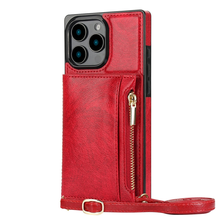 For iPhone 16 Pro Square Zipper Wallet Bag TPU+PU Back Cover Case(Red) - iPhone 16 Pro Cases by buy2fix | Online Shopping UK | buy2fix