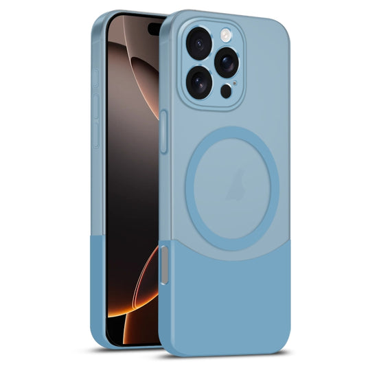 For iPhone 16 Pro Dual Color Stitching MagSafe Magnetic PC Phone Case(Blue) - iPhone 16 Pro Cases by buy2fix | Online Shopping UK | buy2fix