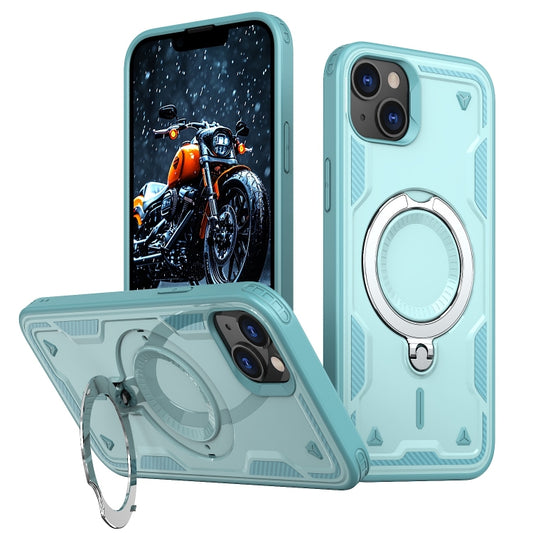 For iPhone 13 PC Hybrid TPU Armor MagSafe Ring Holder Phone Case(Light Blue) - iPhone 13 Cases by buy2fix | Online Shopping UK | buy2fix