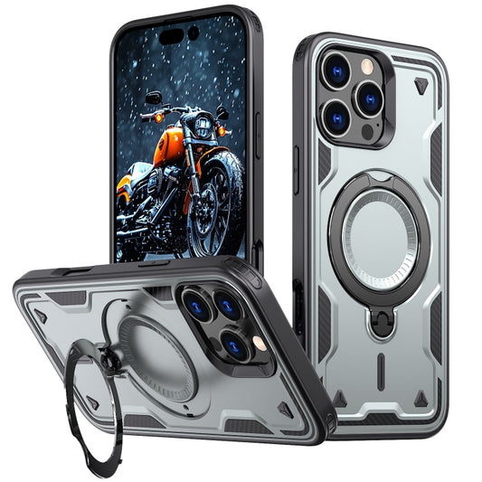 For iPhone 16 Pro Max PC Hybrid TPU Armor MagSafe Holder Phone Case(Grey) - iPhone 16 Pro Max Cases by buy2fix | Online Shopping UK | buy2fix