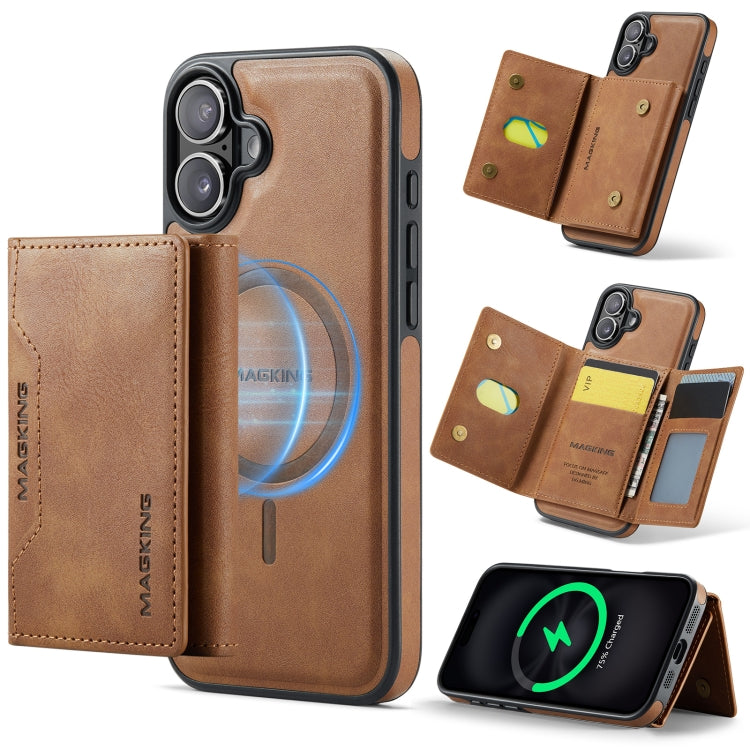 For iPhone 16 DG.MING MAGKING-K2 Series MagSafe RFID Card Bag Detachable Phone Case(Brown) - iPhone 16 Cases by DG.MING | Online Shopping UK | buy2fix