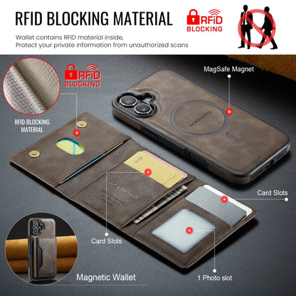 For iPhone 16 DG.MING MAGKING-K2 Series MagSafe RFID Card Bag Detachable Phone Case(Coffee) - iPhone 16 Cases by DG.MING | Online Shopping UK | buy2fix