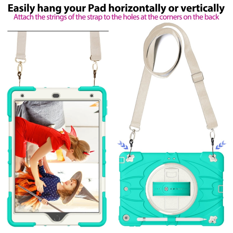 For iPad 10.2 2021 / 2020 / 2019 Bat Hand Grip Turntable Stand Tablet Case(Mint Green White) - iPad 10.2 Cases by buy2fix | Online Shopping UK | buy2fix