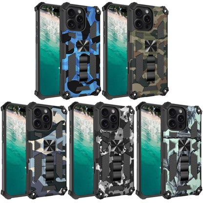 For iPhone 16 Pro Max Camouflage Armor Kickstand TPU Hybrid PC Magnetic Phone Case(Navy Blue) - iPhone 16 Pro Max Cases by buy2fix | Online Shopping UK | buy2fix