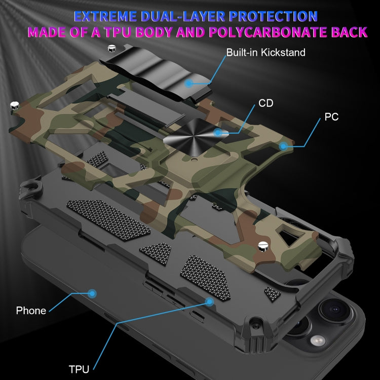 For iPhone 16 Pro Max Camouflage Armor Kickstand TPU Hybrid PC Magnetic Phone Case(Blue) - iPhone 16 Pro Max Cases by buy2fix | Online Shopping UK | buy2fix