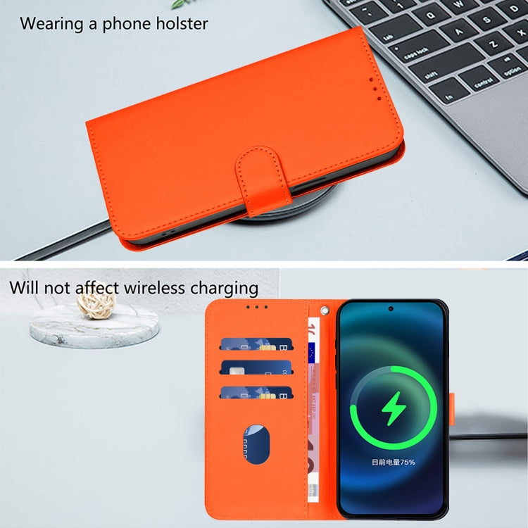 For iPhone 16 Pro Skin Feel Solid Color Leather Phone Case with Lanyard(Orange) - iPhone 16 Pro Cases by buy2fix | Online Shopping UK | buy2fix