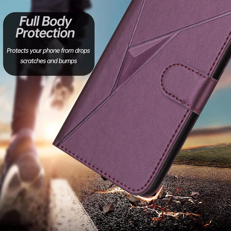 For Motorola Moto G Play 4G 2024 Triangle Pattern Buckle Clasp Leather Phone Case(Dark Purple) - Motorola Cases by buy2fix | Online Shopping UK | buy2fix