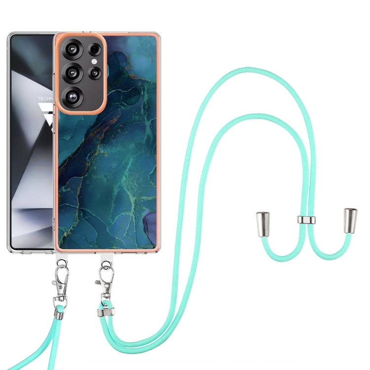 For Samsung Galaxy S25 Ultra 5G Electroplating Marble Dual-side IMD Phone Case with Lanyard(Green 017) - Galaxy S25 Ultra 5G Cases by buy2fix | Online Shopping UK | buy2fix