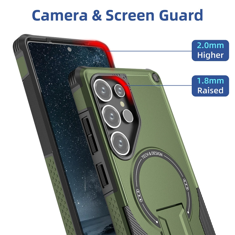 For Samsung Galaxy S25 Ultra 5G Armor MagSafe Holder PC Hybrid TPU Phone Case(Army Green) - Galaxy S25 Ultra 5G Cases by buy2fix | Online Shopping UK | buy2fix