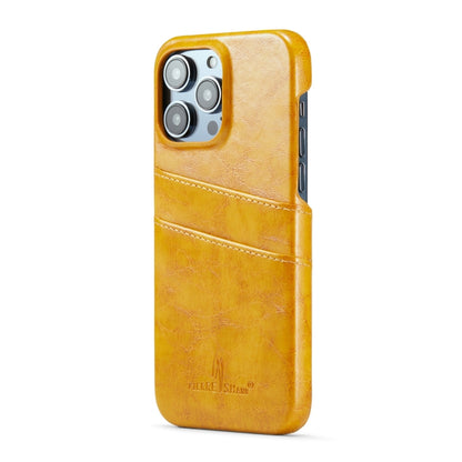 For iPhone 16 Pro Fierre Shann Retro Oil Wax Texture Card Slots PU Leather Phone Case(Yellow) - iPhone 16 Pro Cases by FIERRE SHANN | Online Shopping UK | buy2fix