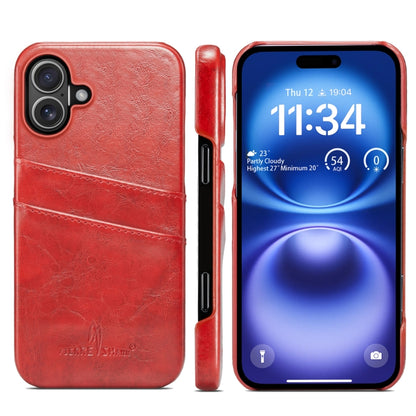 For iPhone 16 Fierre Shann Retro Oil Wax Texture Card Slots PU Leather Phone Case(Red) - iPhone 16 Cases by FIERRE SHANN | Online Shopping UK | buy2fix