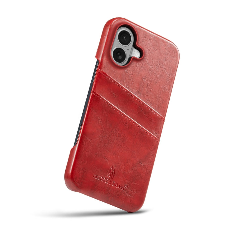 For iPhone 16 Fierre Shann Retro Oil Wax Texture Card Slots PU Leather Phone Case(Red) - iPhone 16 Cases by FIERRE SHANN | Online Shopping UK | buy2fix