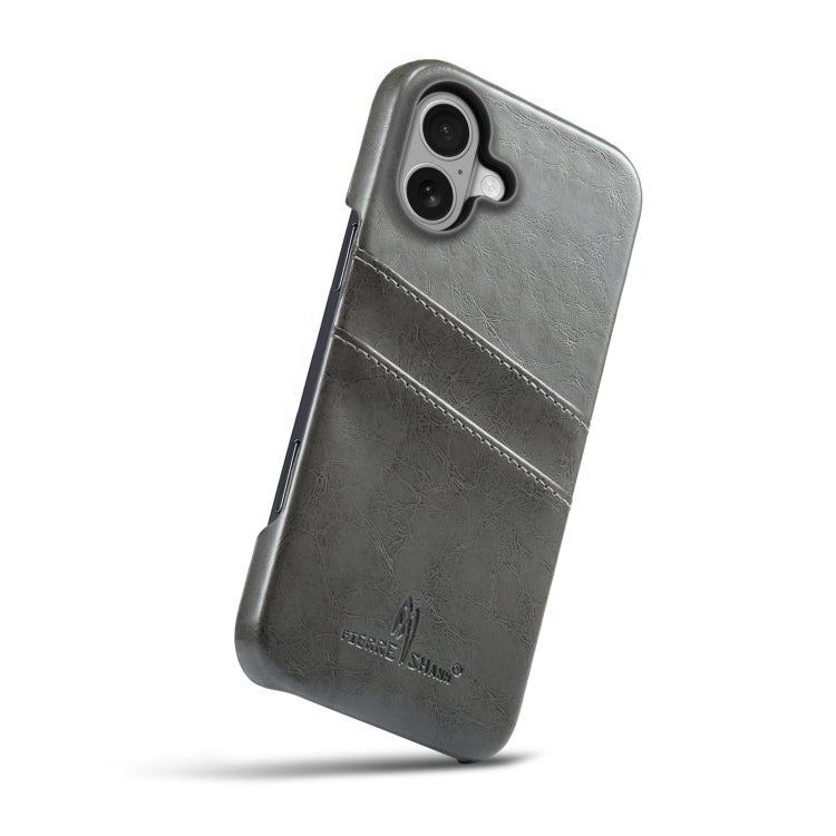 For iPhone 16 Fierre Shann Retro Oil Wax Texture Card Slots PU Leather Phone Case(Grey) - iPhone 16 Cases by FIERRE SHANN | Online Shopping UK | buy2fix