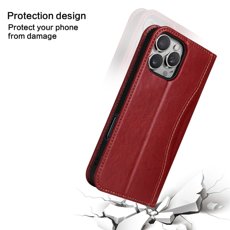 For iPhone 16 Pro Max Fierre Shann Cowhide Leather Flip Leather Phone Case(Red) - iPhone 16 Pro Max Cases by FIERRE SHANN | Online Shopping UK | buy2fix