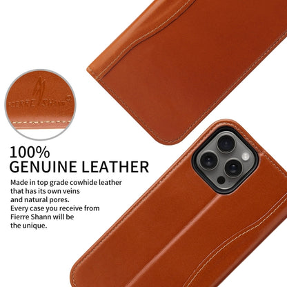 For iPhone 16 Pro Fierre Shann Cowhide Leather Flip Leather Phone Case(Brown) - iPhone 16 Pro Cases by FIERRE SHANN | Online Shopping UK | buy2fix