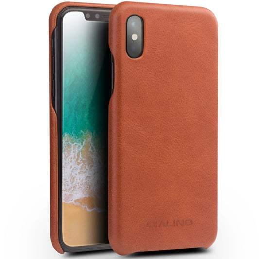 For iPhone X / XS QIALINO Shockproof Cowhide Leather Protective Case(Coffee) - More iPhone Cases by QIALINO | Online Shopping UK | buy2fix