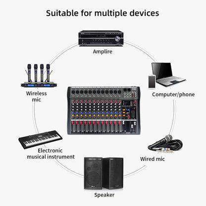 XTUGA CT120X 12-Channels Audio Mixer DJ Mixing Console with 48V Power Supply(US Plug) - Live Sound Effects Processors by XTUGA | Online Shopping UK | buy2fix