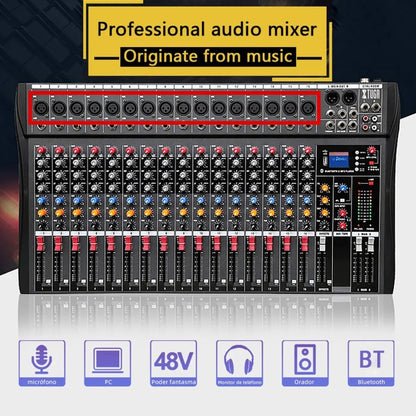 XTUGA CT160X 16-Channels Audio Mixer DJ Mixing Console with 48V Power Supply(EU Plug) - Live Sound Effects Processors by XTUGA | Online Shopping UK | buy2fix