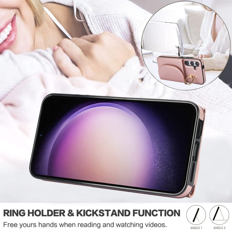 For Samsung Galaxy S25+ 5G Ring Holder Card Bag Skin Feel Phone Case(Rose Gold) - Galaxy S25+ 5G Cases by buy2fix | Online Shopping UK | buy2fix