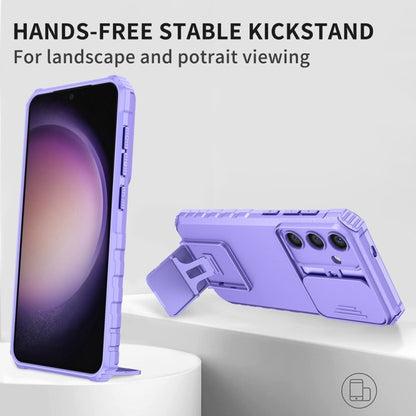 For Samsung Galaxy S25+ 5G Stereoscopic Holder Sliding Camshield Phone Case(Purple) - Galaxy S25+ 5G Cases by buy2fix | Online Shopping UK | buy2fix