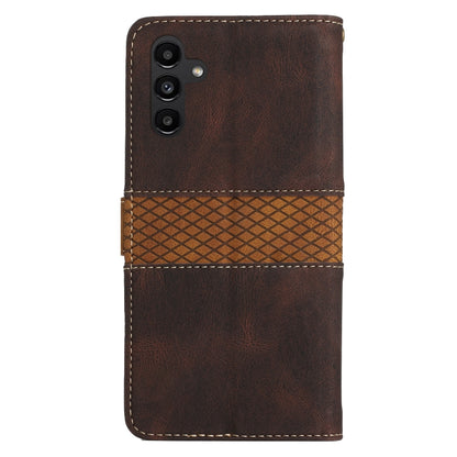 For Samsung Galaxy S25+ 5G Grid Stitching Leather Phone Case with Lanyard(Brown) - Galaxy S25+ 5G Cases by buy2fix | Online Shopping UK | buy2fix