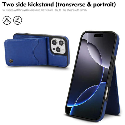 For iPhone 16 Pro Max AwQuer Vertical Flip Card Bag Holder Leather Phone Case(Blue) - iPhone 16 Pro Max Cases by Awquer | Online Shopping UK | buy2fix