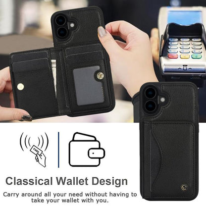 For iPhone 16 Plus AwQuer Horizontal Flip Card Bag Holder Leather Phone Case(Black) - iPhone 16 Plus Cases by Awquer | Online Shopping UK | buy2fix