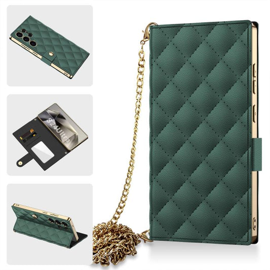 For Samsung Galaxy S24 Ultra 5G GKK Plating Diamond Texture Leather Phone Case With Crossbody Chain(Emerald) - Galaxy S24 Ultra 5G Cases by GKK | Online Shopping UK | buy2fix