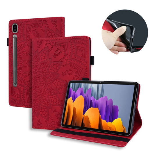 For Samsung Galaxy Tab S8+ / Tab S8 Plus /  Tab S7 FE / Tab S7+ Calf Texture Embossed Horizontal Flip Leather Case with Holder & Card Slots & Photo Frame(Red) - Galaxy Tab S8+ Cases by buy2fix | Online Shopping UK | buy2fix