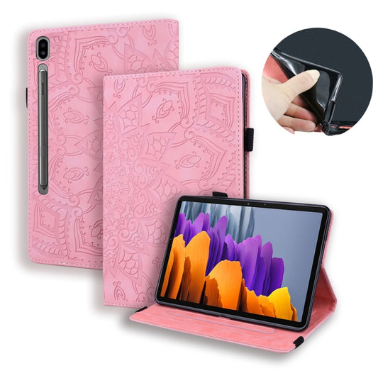 For Samsung Galaxy Tab S8+ / Tab S8 Plus /  Tab S7 FE / Tab S7+ Calf Texture Embossed Horizontal Flip Leather Case with Holder & Card Slots & Photo Frame(Pink) - Galaxy Tab S8+ Cases by buy2fix | Online Shopping UK | buy2fix