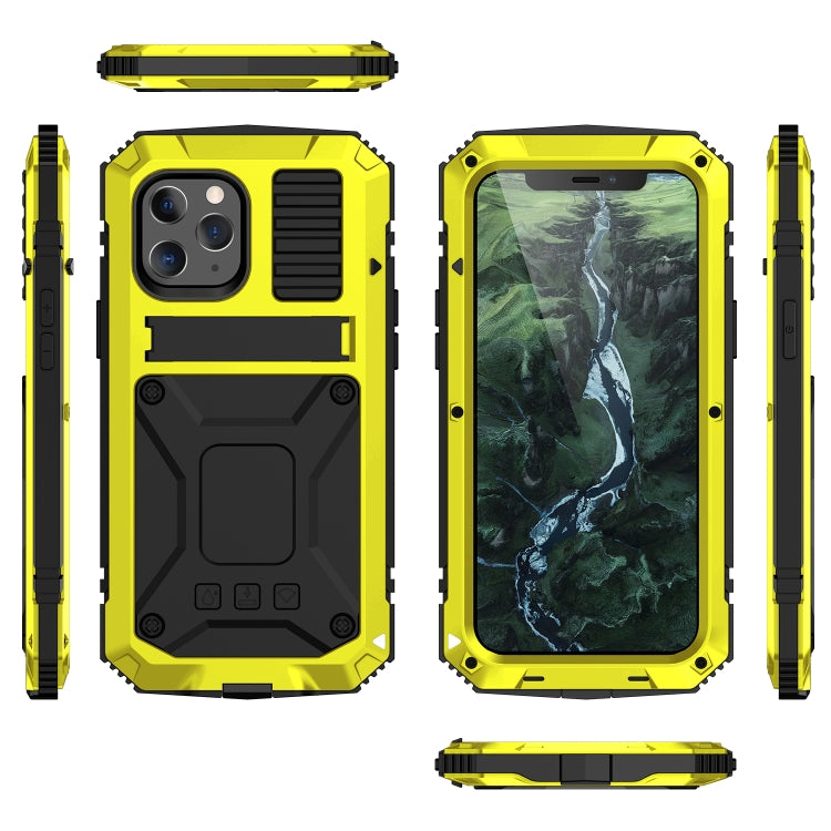 For iPhone 12 mini R-JUST Shockproof Waterproof Dust-proof Metal + Silicone Protective Case with Holder (Yellow) - iPhone 12 mini Cases by R-JUST | Online Shopping UK | buy2fix