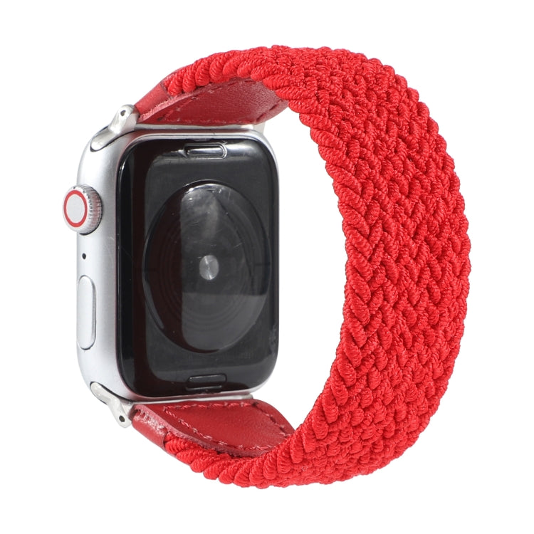 Nylon + Leather Braided Watch Band For Apple Watch Ultra 49mm&Watch Ultra 2 49mm / Series 9&8&7 45mm / SE 3&SE 2&6&SE&5&4 44mm / 3&2&1 42mm, Size:S(Red) - Watch Bands by buy2fix | Online Shopping UK | buy2fix