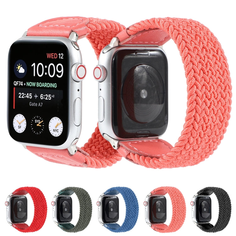 Nylon + Leather Braided Watch Band For Apple Watch Ultra 49mm&Watch Ultra 2 49mm / Series 9&8&7 45mm / SE 3&SE 2&6&SE&5&4 44mm / 3&2&1 42mm, Size:S(Red) - Watch Bands by buy2fix | Online Shopping UK | buy2fix