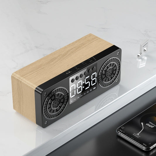 A10 Subwoofer Wooden Clock Bluetooth 5.0 Speaker, Support TF Card & U Disk Play & FM Radio(Yellow) - Desktop Speaker by buy2fix | Online Shopping UK | buy2fix