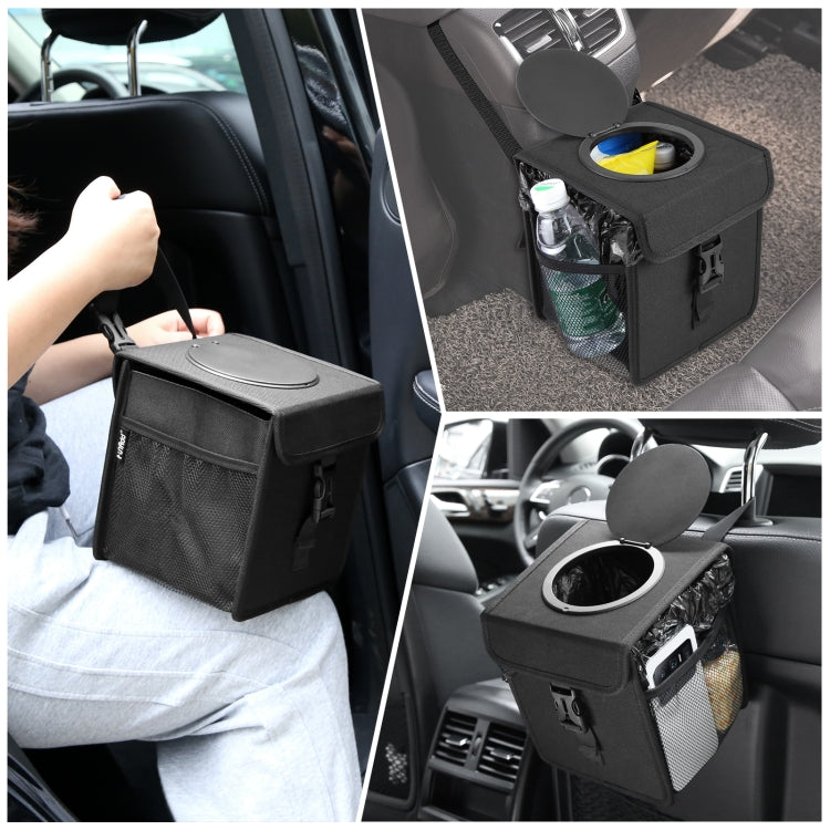 FUNADD Portable Folding Car Back Seat Hook Garbage Can Car Storage Box (Black) - Seat Accessories by FunAdd | Online Shopping UK | buy2fix