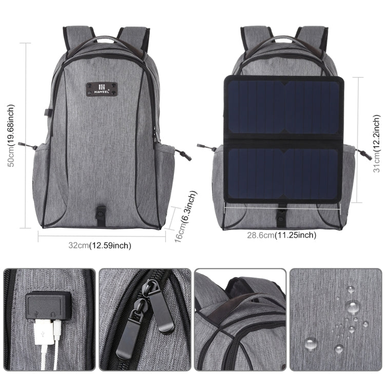 HAWEEL 14W Foldable Removable Solar Power Outdoor Portable Canvas Dual Shoulders Laptop Backpack, USB Output: 5V 2.1A Max(Grey) - Backpack by HAWEEL | Online Shopping UK | buy2fix