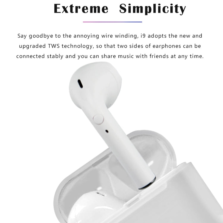 i9 Wireless TWS Sport Bilateral Stereo Bluetooth 5.0 Headset with Charging Box, Push-button Version(White) - TWS Earphone by buy2fix | Online Shopping UK | buy2fix