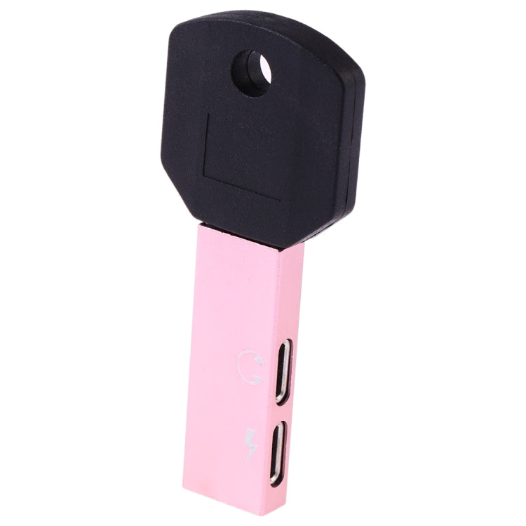 RC16 Dual 8 Pin Female to 8 Pin Male Key Shape Mini Portable Audio & Charge Adapter(Pink) - Converter & Adapter by buy2fix | Online Shopping UK | buy2fix