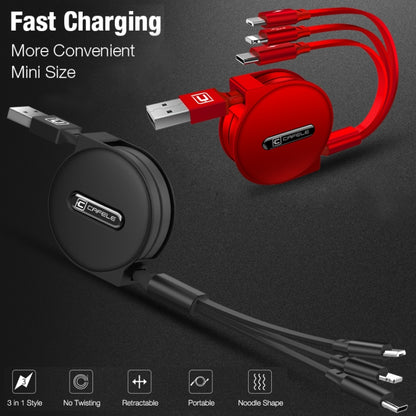 CAFELE 3 In 1 8 Pin + Micro USB + Type-C / USB-C Charging Data Cable, Length: 1.2m(Black) - Multifunction Cable by CAFELE | Online Shopping UK | buy2fix