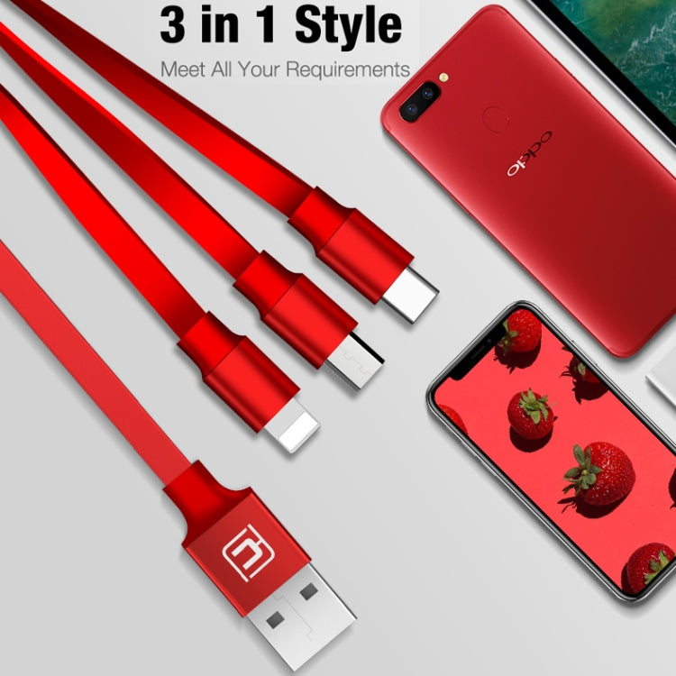 CAFELE 3 In 1 8 Pin + Micro USB + Type-C / USB-C Charging Data Cable, Length: 1.2m(Red) - Multifunction Cable by CAFELE | Online Shopping UK | buy2fix