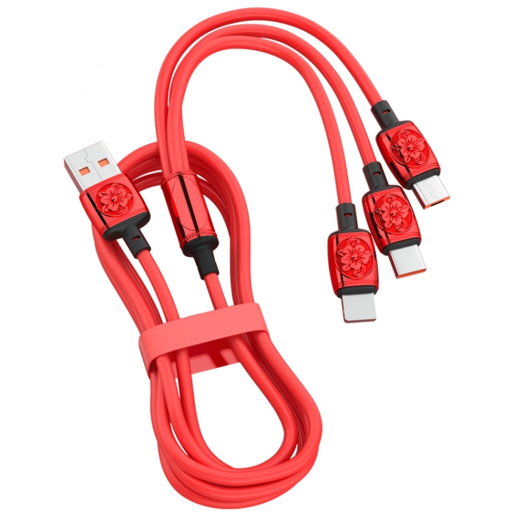 YT23085 Carved 3.5A 3 in 1 USB to Type-C / 8 Pin / Micro USB Fast Charging Cable, Cable Length: 1.2m(Red) - Multifunction Cable by buy2fix | Online Shopping UK | buy2fix