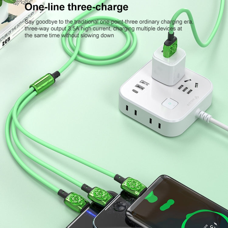 YT23085 Carved 3.5A 3 in 1 USB to Type-C / 8 Pin / Micro USB Fast Charging Cable, Cable Length: 1.2m(Green) - Multifunction Cable by buy2fix | Online Shopping UK | buy2fix