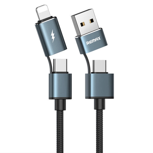 REMAX RC-020t 2.4A Aurora Series 4 in 1 8 Pin + USB +2 x Type-C Data Snyc Charging Cable, Cable Length: 1m(Black) - Multifunction Cable by REMAX | Online Shopping UK | buy2fix
