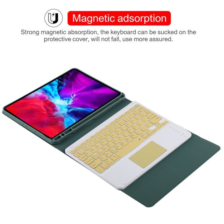 TG11BC Detachable Bluetooth Yellow Keyboard Microfiber Leather Tablet Case for iPad Pro 11 inch (2020), with Touchpad & Pen Slot & Holder (Dark Green) - For iPad Pro by buy2fix | Online Shopping UK | buy2fix